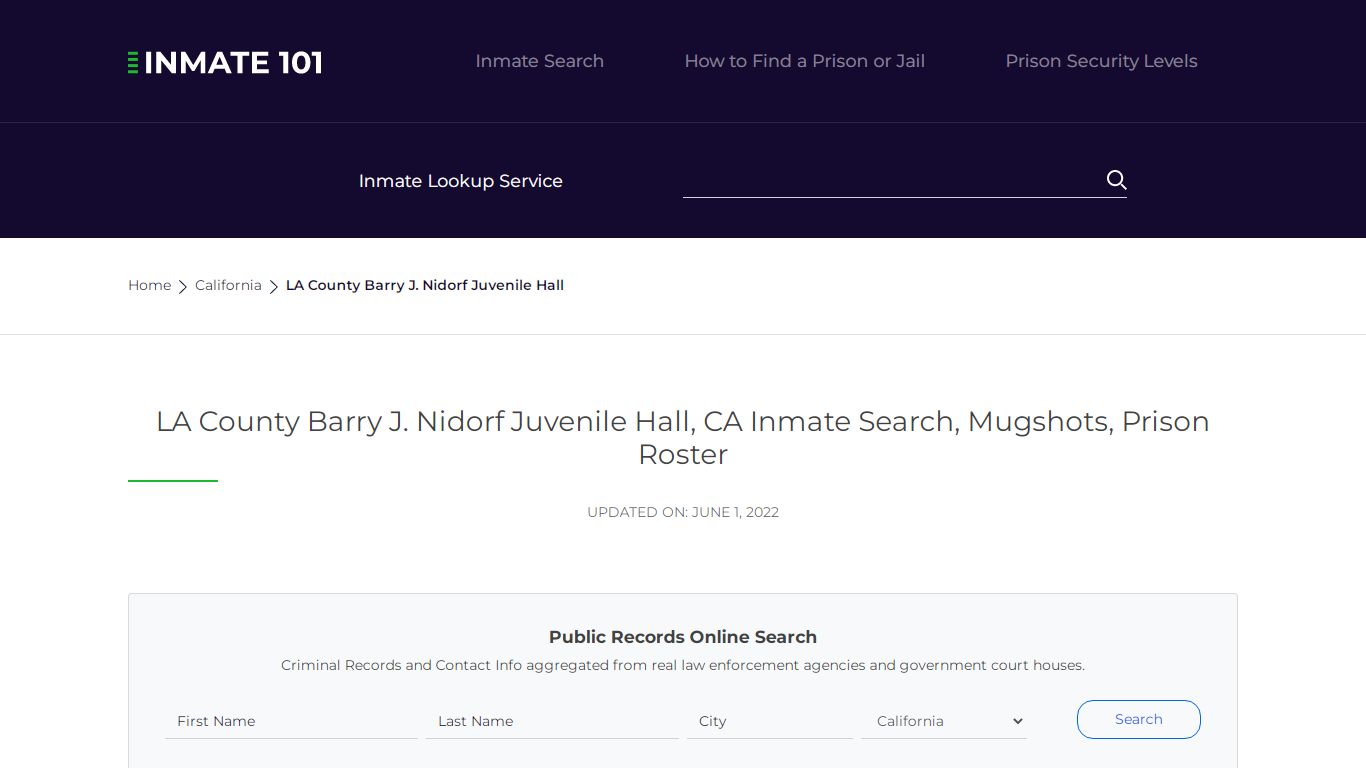 LA County Barry J. Nidorf Juvenile Hall, CA Inmate Search ...